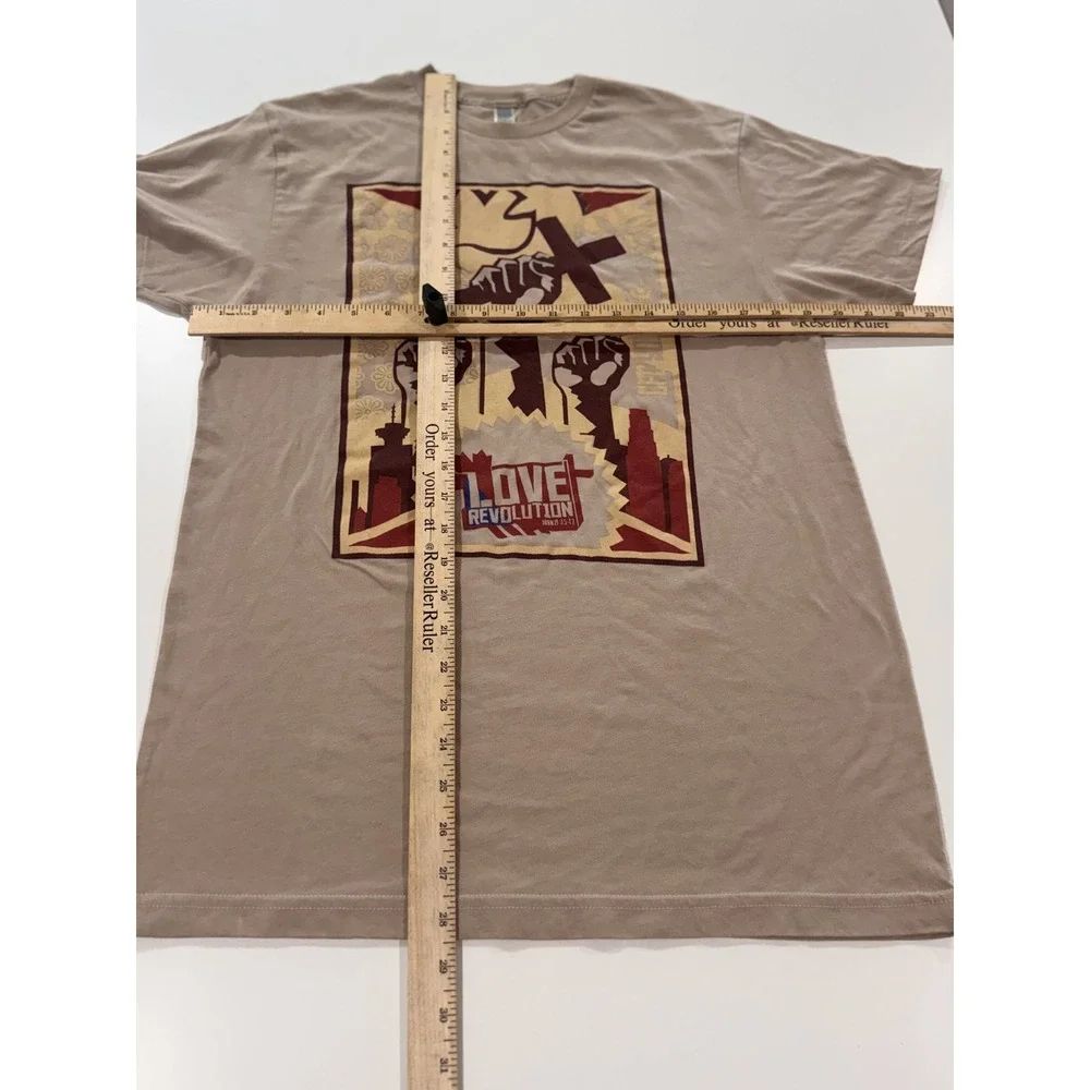 American Apparel Men's L Tan Love Revolution Graphic Print Crew Neck T-Shirt
